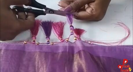 Saree kuchu/Simple Saree Tassel with beads design tutorial for beginners/simple Saree kuchu design