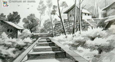 Scenery Village On Upland With Pencil For Beginners || PAINTLANE