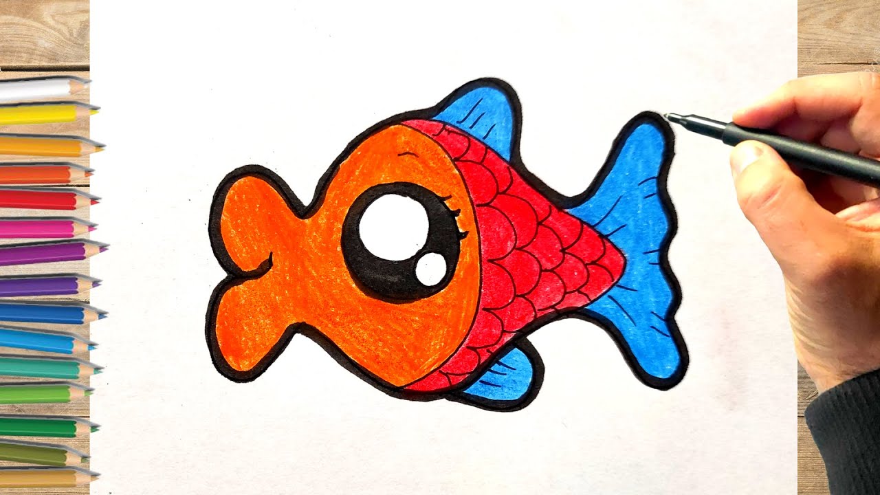 Tuto dessin poisson kawaii facile, comment dessiner un poisson kawaii dessin