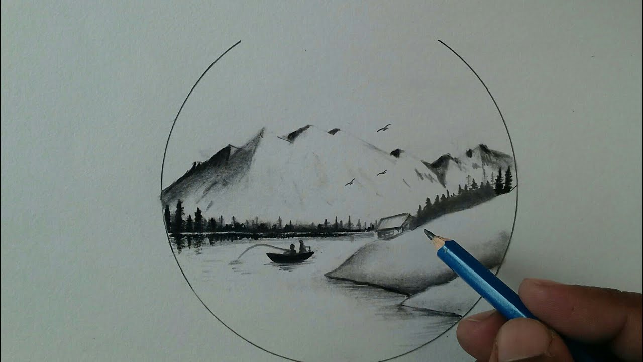 learn to draw Nature drawing scenery in pencil / easy pencil sketch ...