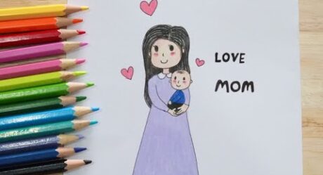 สอนวาดรูป วันแม่รักแม่ | Mom and Baby Tutorial for Beginner