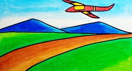 Comment dessiner un paysage facile | Comment dessiner un paysage naturel de montagne et d’avion beau pour les enfants