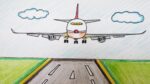 Aeroplane drawing for kid step by step easy| Easy simple airplane drawing landing view sketch