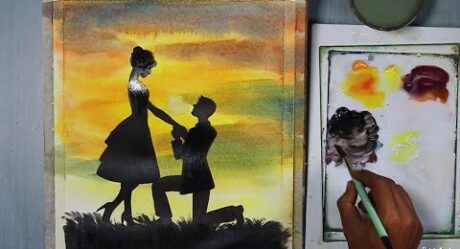 Pintura acrílica para principiantes | Pintura de silueta de pareja enamorada