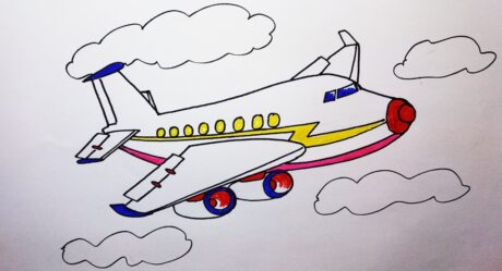 Dibujo de avión Boeing 747 para niños y principiantes | Dibujo y coloreado de aviones voladores.