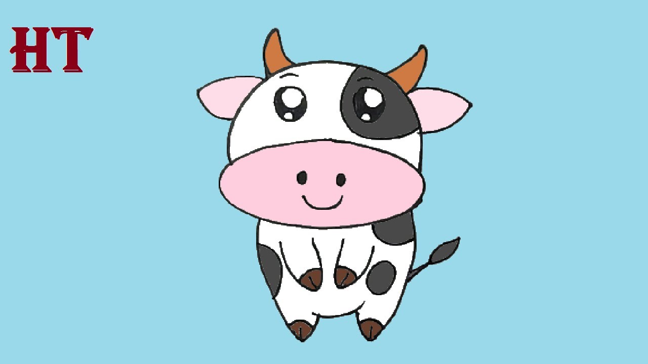 Cartoon Cow Drawing cute and easy || How to draw a Simple Cow