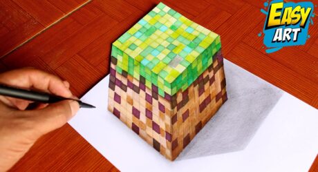 Como Dibujar BLOQUE MINECRAFT en 3D – Crear Logo Minecraft 3D – How to Draw 3D MINECRAFT BLOCK