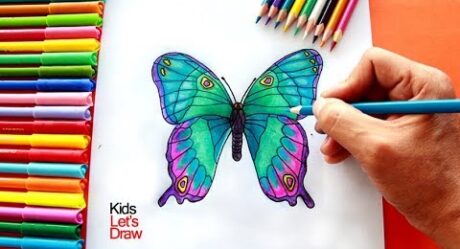 How to draw and paint a BUTTERFLY in Green tones