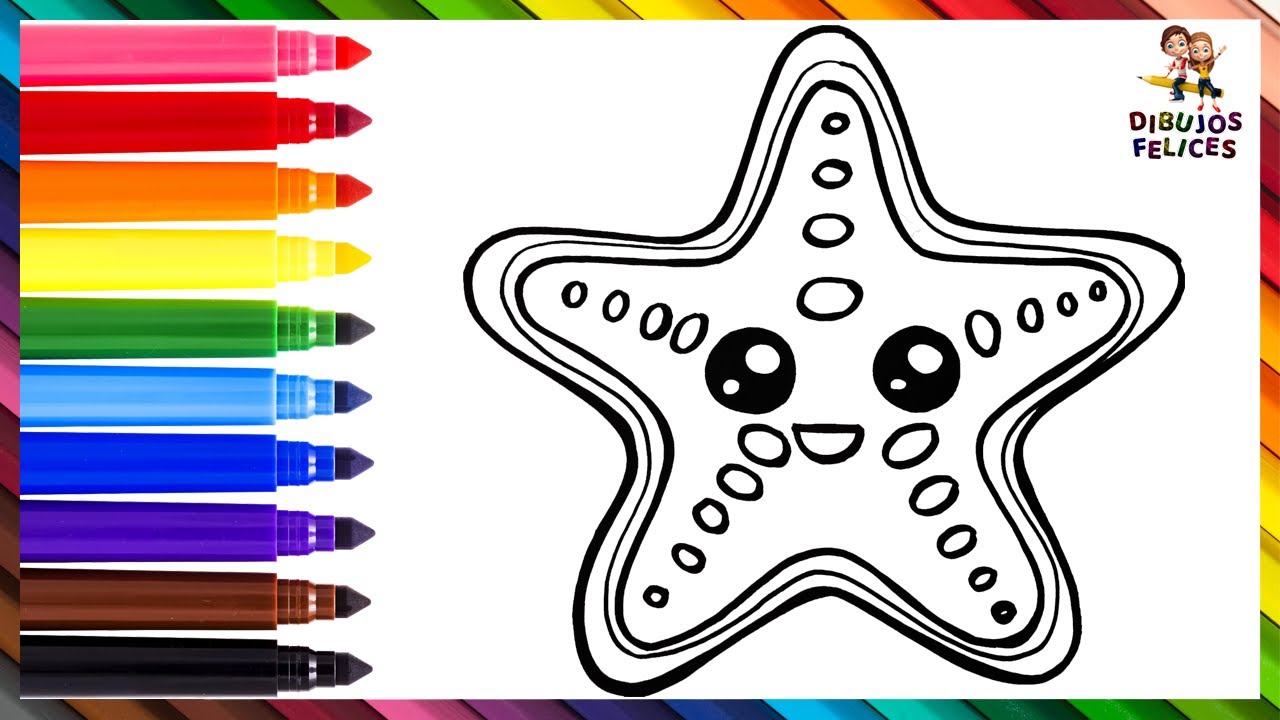 Dibuja y Colorea Una Linda Estrella De Mar Arcoiris  Dibujos Para Niños