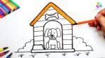 Draw and Color a Dog house . Drawing For Kids  Easy Color Drawings #59