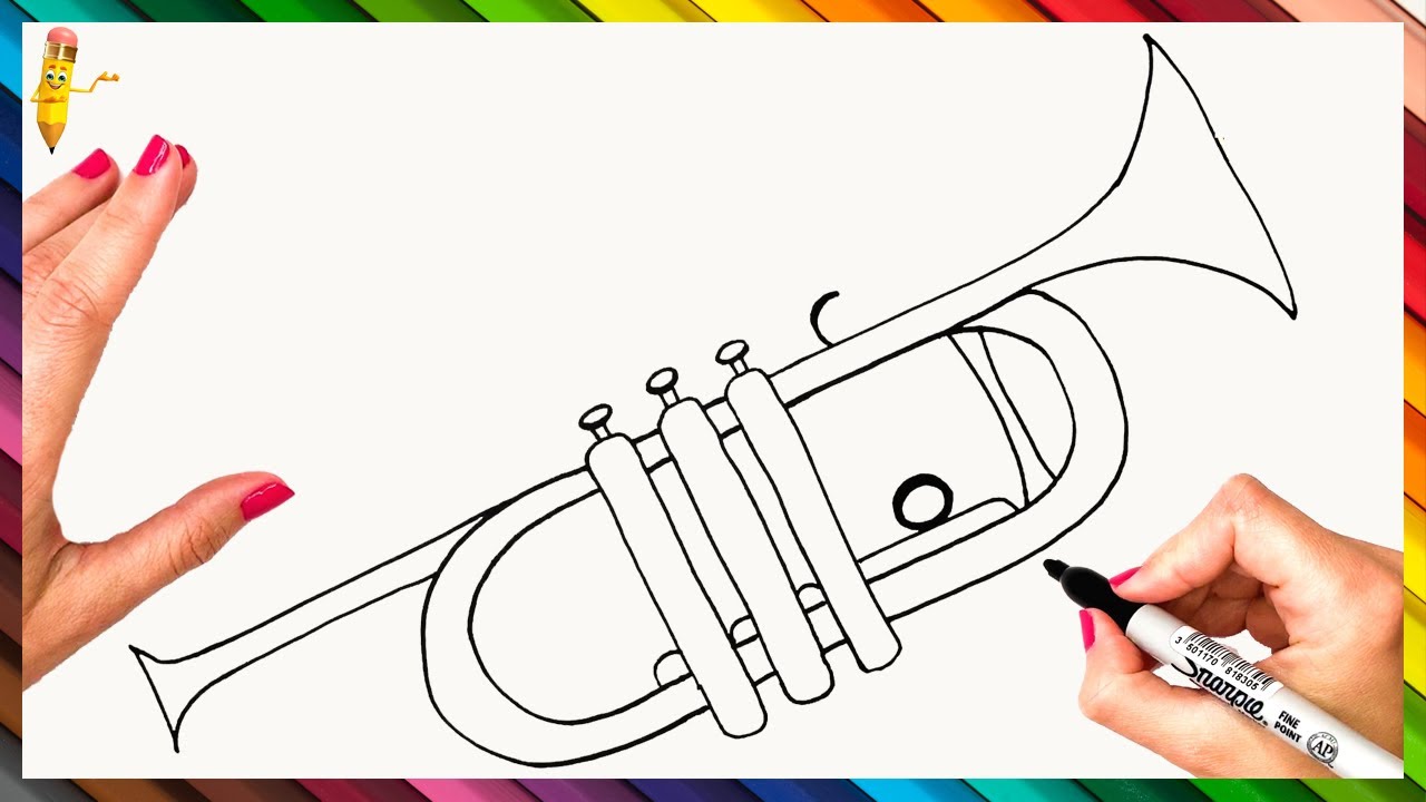 How To Draw A Trumpet Step By Step Trumpet Drawing Easy