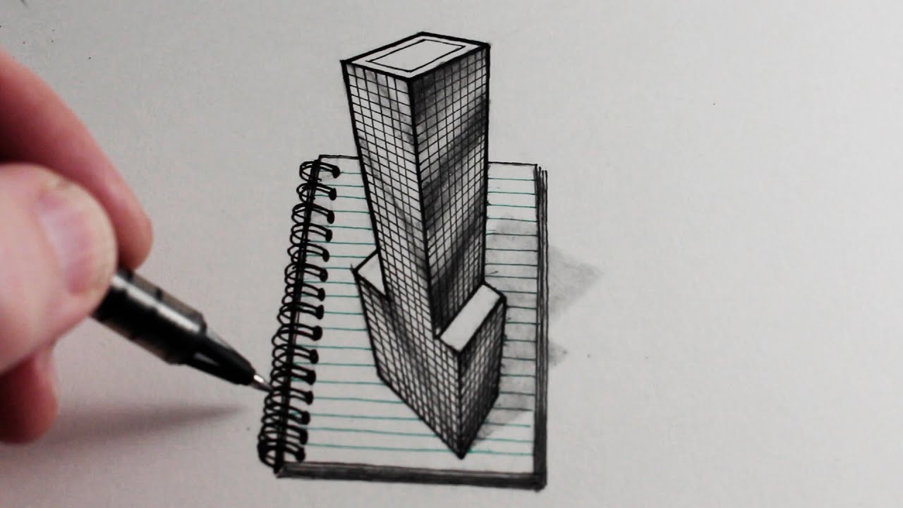 How to Draw 3D Building on Line Paper Trick Art Illusion: Step by Step