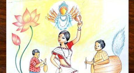 Cómo dibujar la celebración de Durga Puja | Paisaje fácil de Durga Puja | Dibujo de paisaje de festival