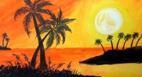 How to Draw Easy Scenery for beginners | Drawing Sunset Over the Sea Scenery with Oil Pastels