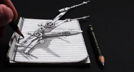 Comment dessiner Trick Art 3D Star Wars X-Wing sur du papier linéaire
