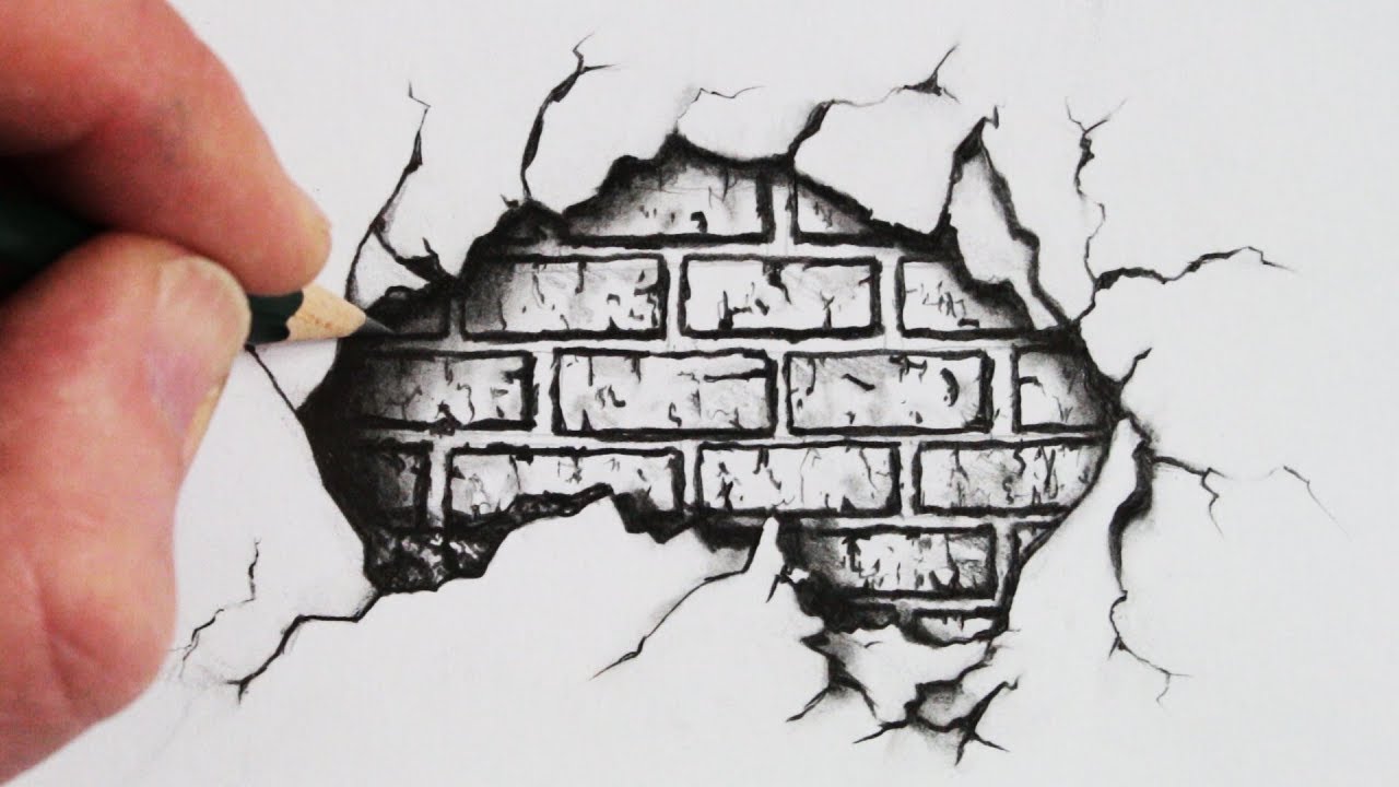 How to Draw a Whole in a Brick Wall: Pencil Drawing