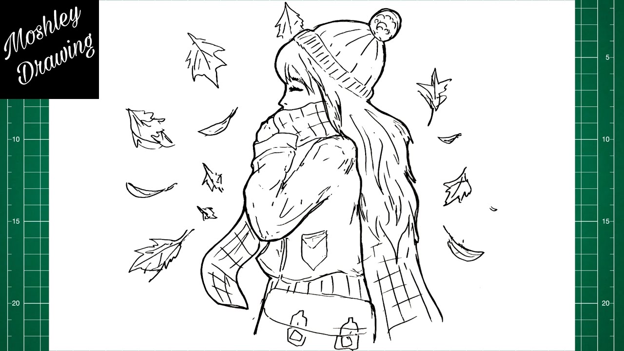 How to Draw an Autumn Girl - Autumn  Drawing