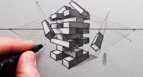 How to Draw using 2-Point Perspective: A Jenga Tower of Blocks