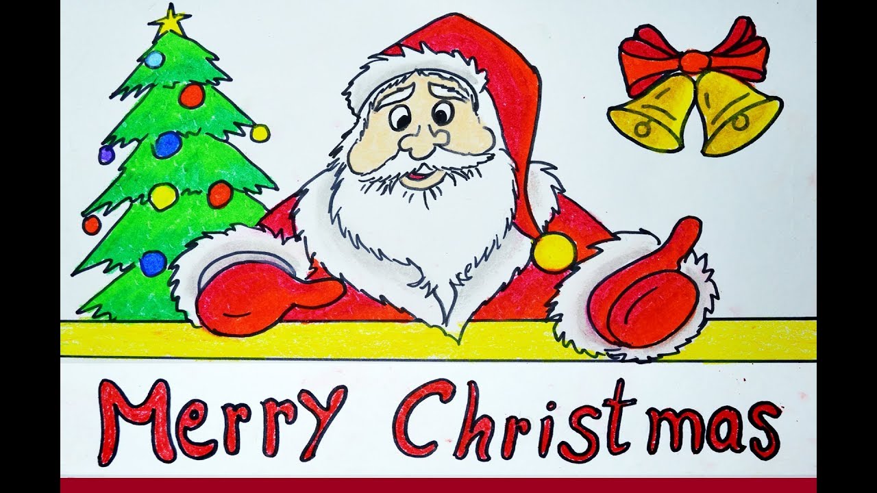 How to draw Merry Christmas wish, Santa Claus drawing easy and simple