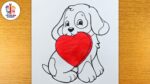 How to draw a Cute Puppy with Love Heart