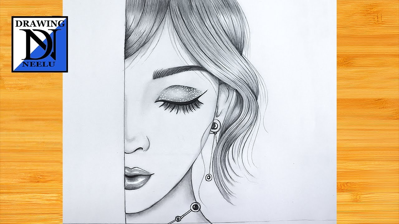 How to draw a Girl Half Face for Beginners step by step drawing