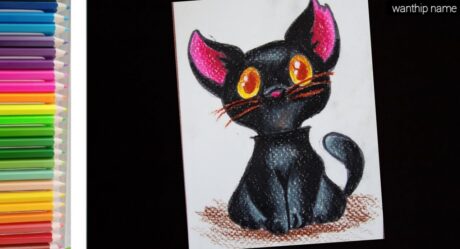 How to draw a simple black cat |วาดรูป แมวดำ น่ารักๆง่ายๆ