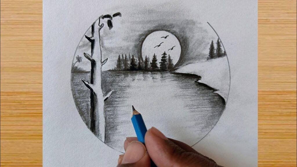 How to draw beautiful Sunrise Nature Scenery drawing / pencil drawing ...