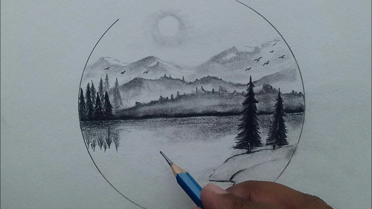 How to draw simple scenery of nature / drawing of nature with pencil step by step