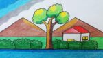 Landscape drawing of nature with colour easy| drawing for kids