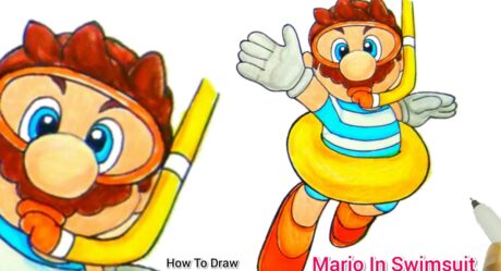 Mario en traje de baño |Odyssey Super Mario en fiesta en la piscina |Cómo dibujar a Mario en traje de baño