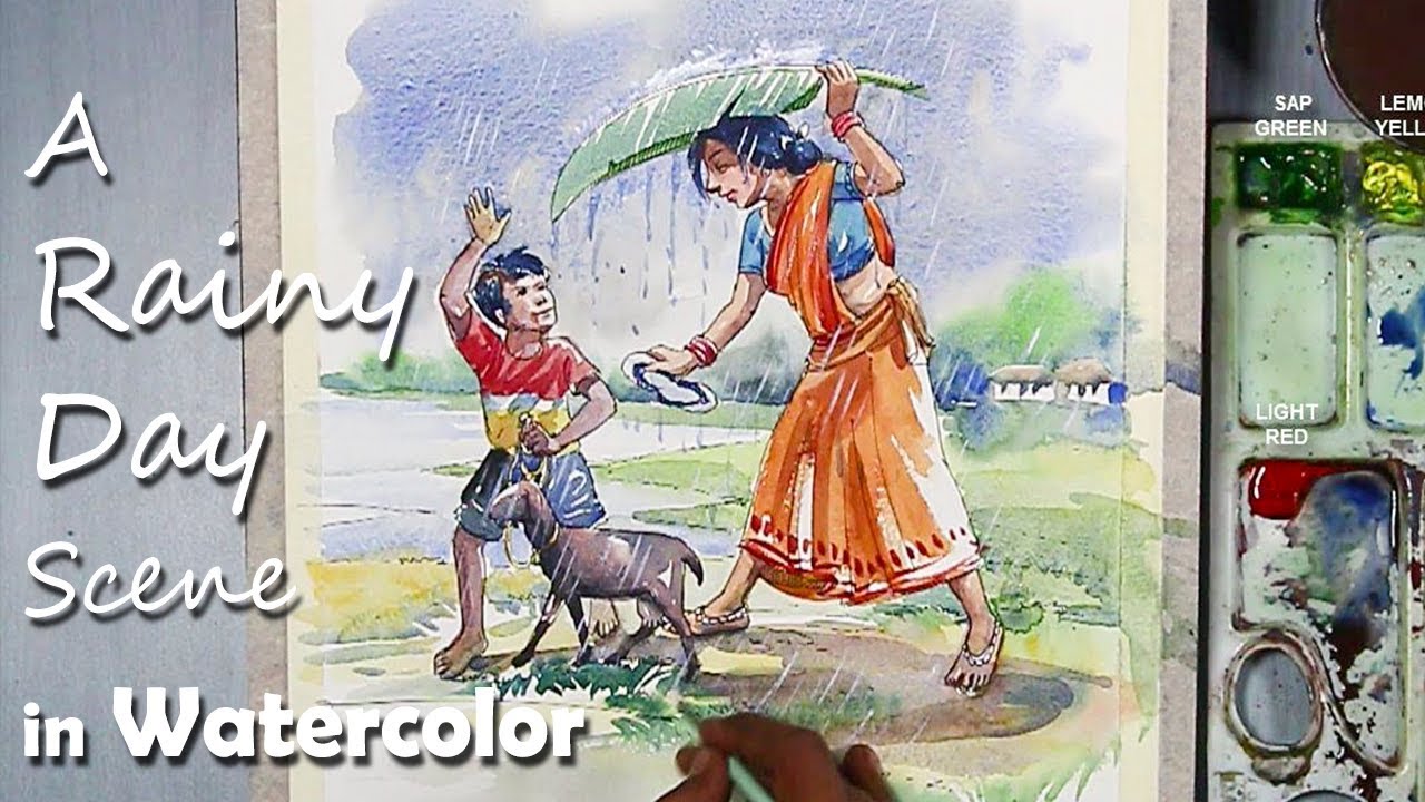 Memory Drawing | A Rainy Day Scene in Watercolor painting step by step