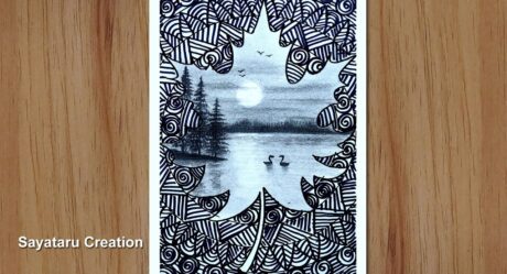 Moonlight Night Scenery drawing with Pencil step by step – Mandala art for beginners