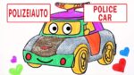 Polizeiauto  | Zeichnen und Ausmalen | Farben und Fahrzeuge Lernen | Deutsch und Englisch Lernen