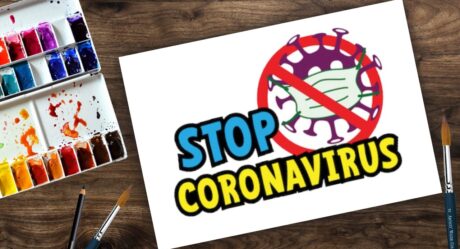Arrêtez le dessin de l’affiche du coronavirus avec des crayons de couleur | Dessin de sensibilisation au coronavirus