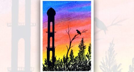 Sunset scenery painting with oil pastels, Oil pastel drawing for beginners