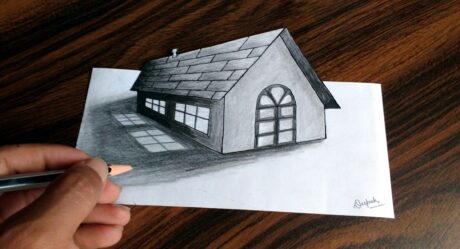 Trick Art Drawing 3D Tiny House sobre papel