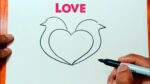 Two Sparrows In Love By Using Heart || Love Birds Drawing Easy Step By Step || New Idea Of Drawing
