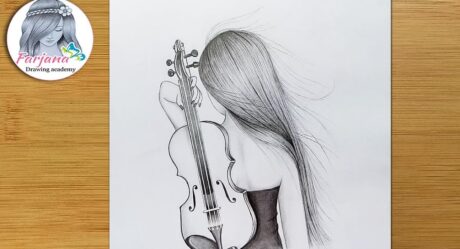 Very easy way to draw a girl with violin – Pencil sketch for beginners || Easy Drawing Technique