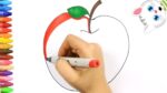 Wie zeichnet man Apfel mit neuem Lied | Zeichnen und Ausmalen für Kinder