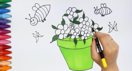 Wie zeichnet man Blumen und Töpfen – Zeichnen und Ausmalen für Kinder