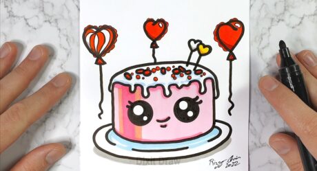 Zeichnung eines kawaii Kuchens zum Valentinstag | Wie man einen Kuchen zeichnet | Zeichnungs Tutoria