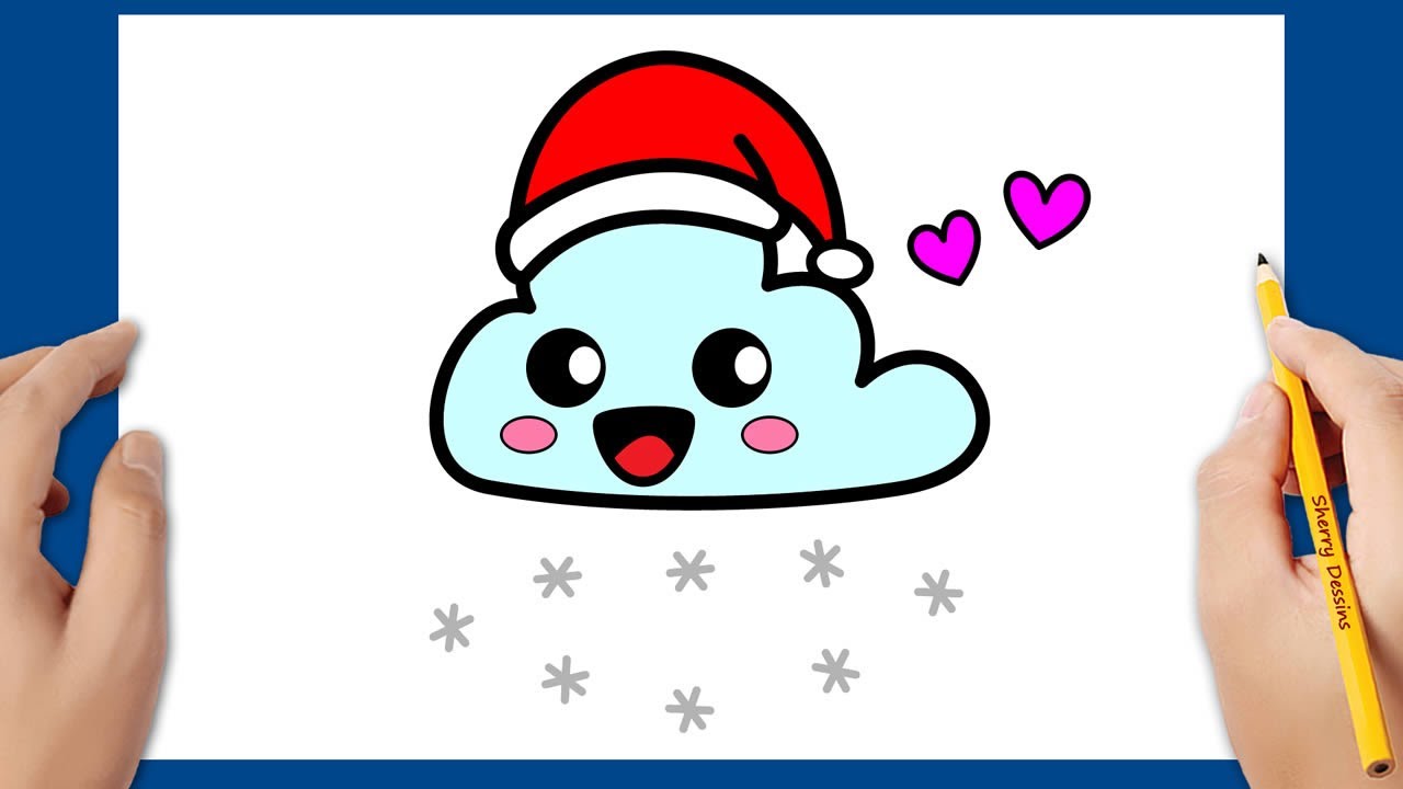 Comment dessiner un nuage de neige de Noël kawaii | Dessins de Noël