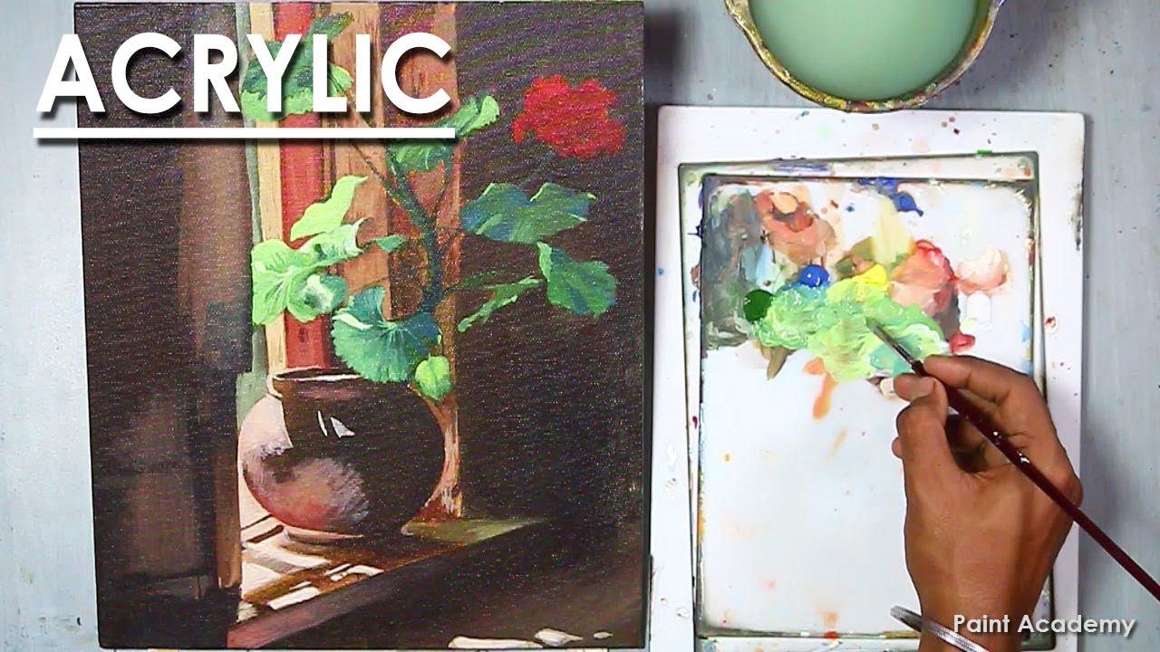 Acrylic Painting : Flower Vase in the Window