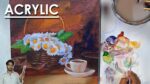 Acrylic Painting Still Life - Flower Basket and Cup Plate