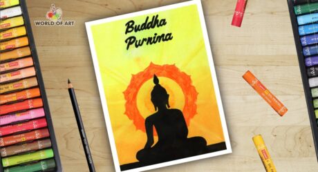 Buddha Purnima Drawing with Oil pastels For beginners | Drawing Lord Buddha Scenery Drawing