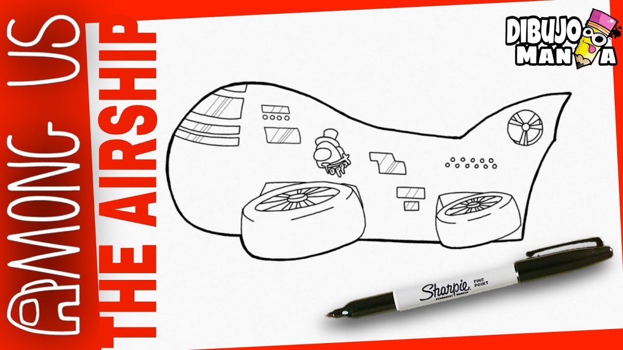 COMO DIBUJAR A THE AIRSHIP DE AMONG US | FÁCIL | PASO A PASO | how to draw among us the airship