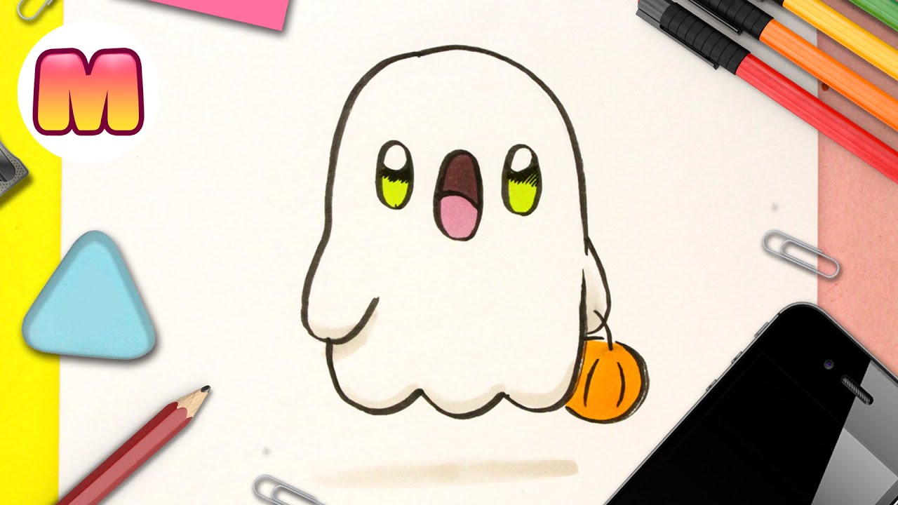 COMO DIBUJAR FANTASMA KAWAII FACIL DE APRENDER  Dibujos kawaii faciles para dibujar Halloween