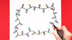 Christmas Lights Drawing |EASY| Step by step drawing+coloring | Super Easy Drawing