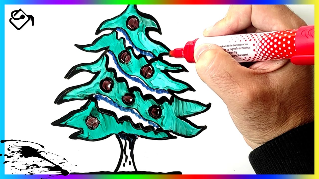 Comment dessiner un grand sapin de noel dessin coloré