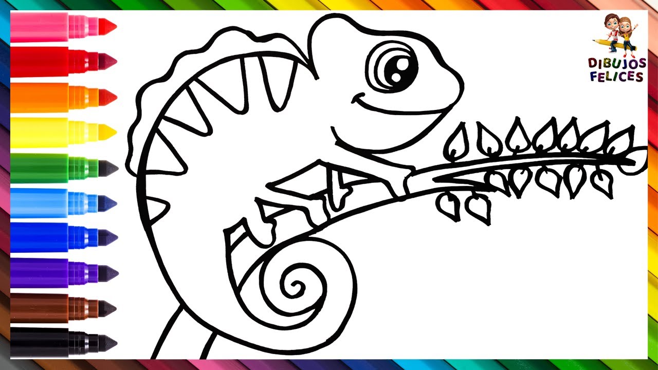 Cómo Dibujar Un Camaleón  Dibuja y Colorea Un Lindo Camaleón Arcoiris  Dibujos Para Niños